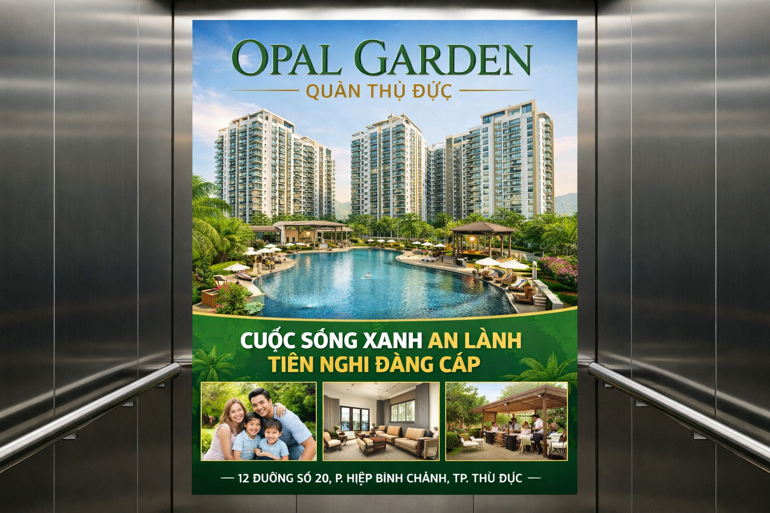 Quảng cáo dán poster thang máy tòa nhà OPAL GARDEN QUẬN THỦ ĐỨC