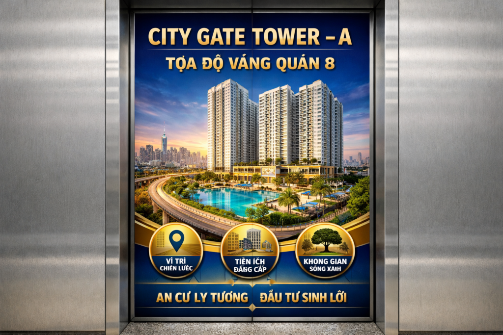 Quảng cáo dán poster thang máy tòa nhà CITY GATE TOWER - A QUẬN 8