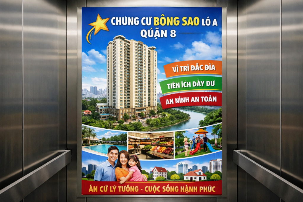 Quảng cáo dán poster thang máy tòa nhà Chung cư Bông Sao Lô A QUẬN 8