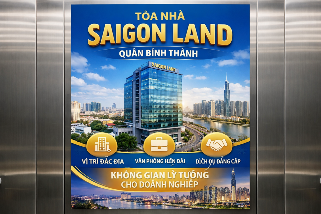 Quảng cáo dán poster thang máy tòa nhà Saigon Land QUẬN BÌNH THẠNH