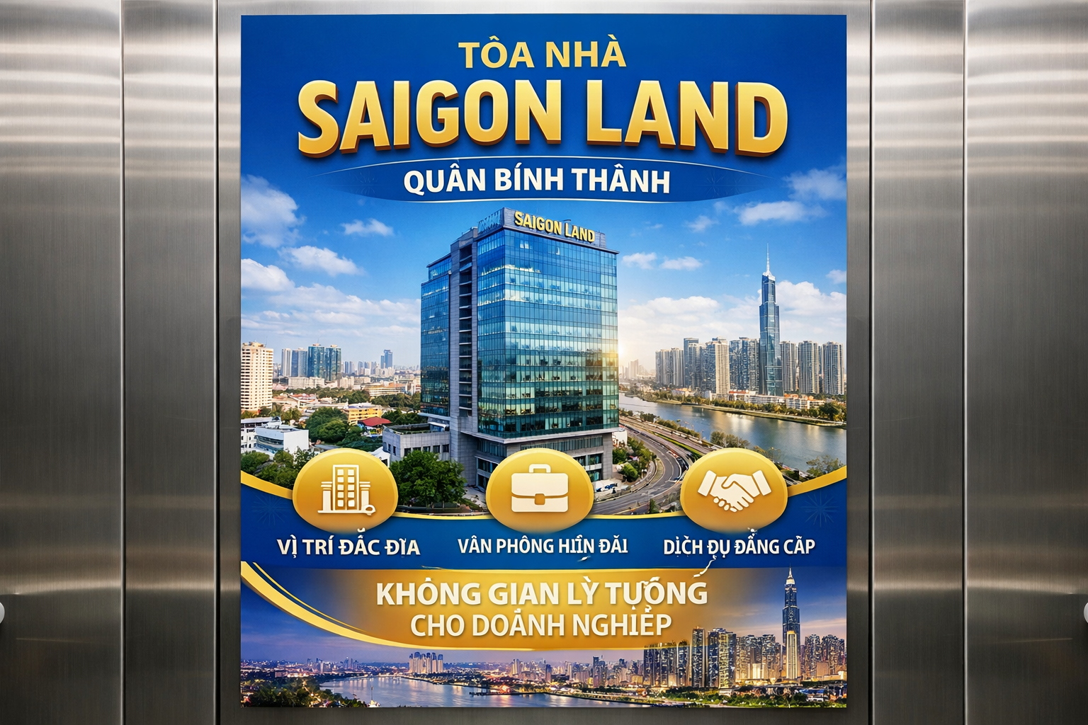 Quảng cáo dán poster thang máy tòa nhà Saigon Land QUẬN BÌNH THẠNH
