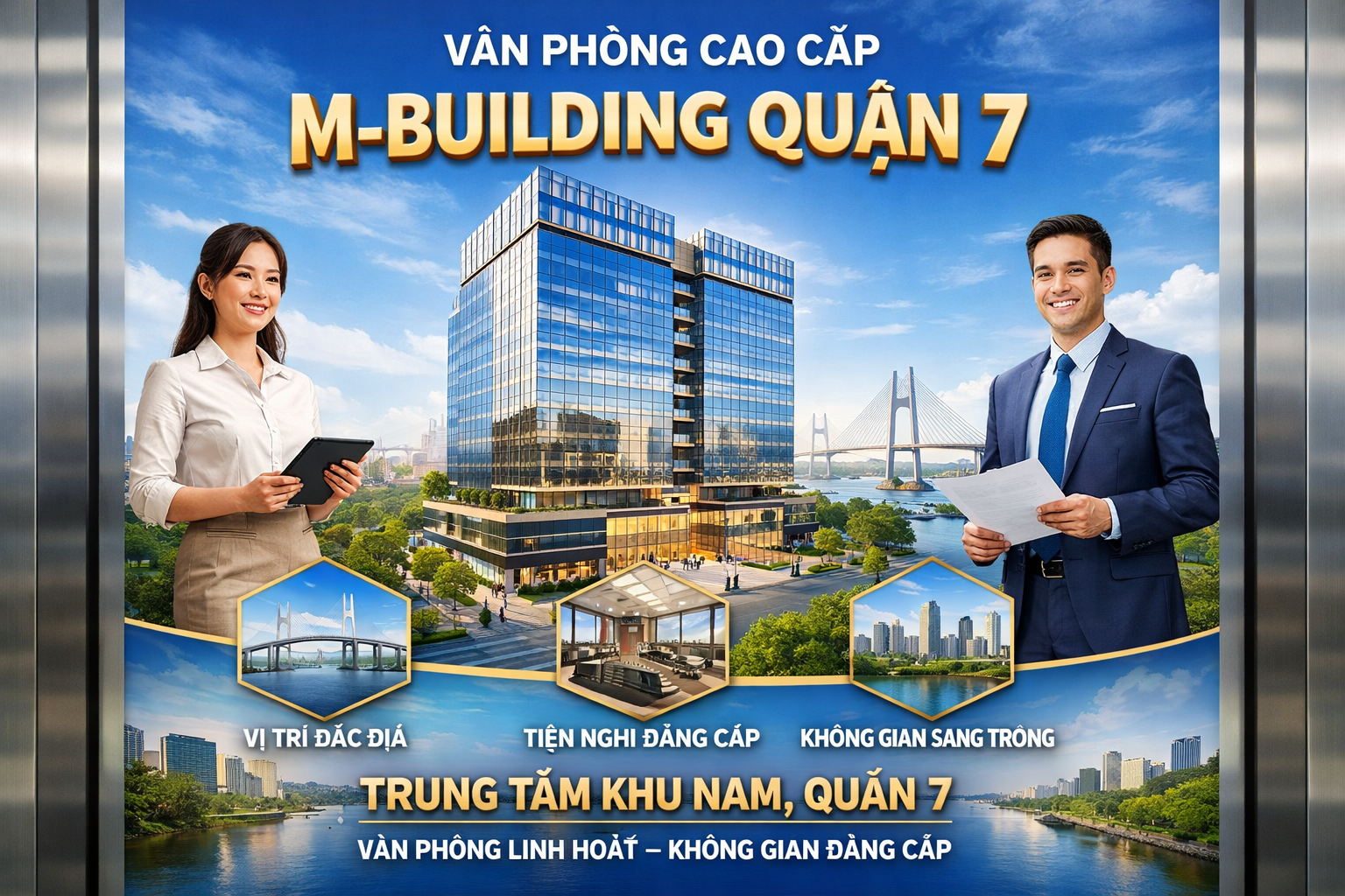 Quảng cáo dán poster thang máy tòa nhà M-Building QUẬN 7 