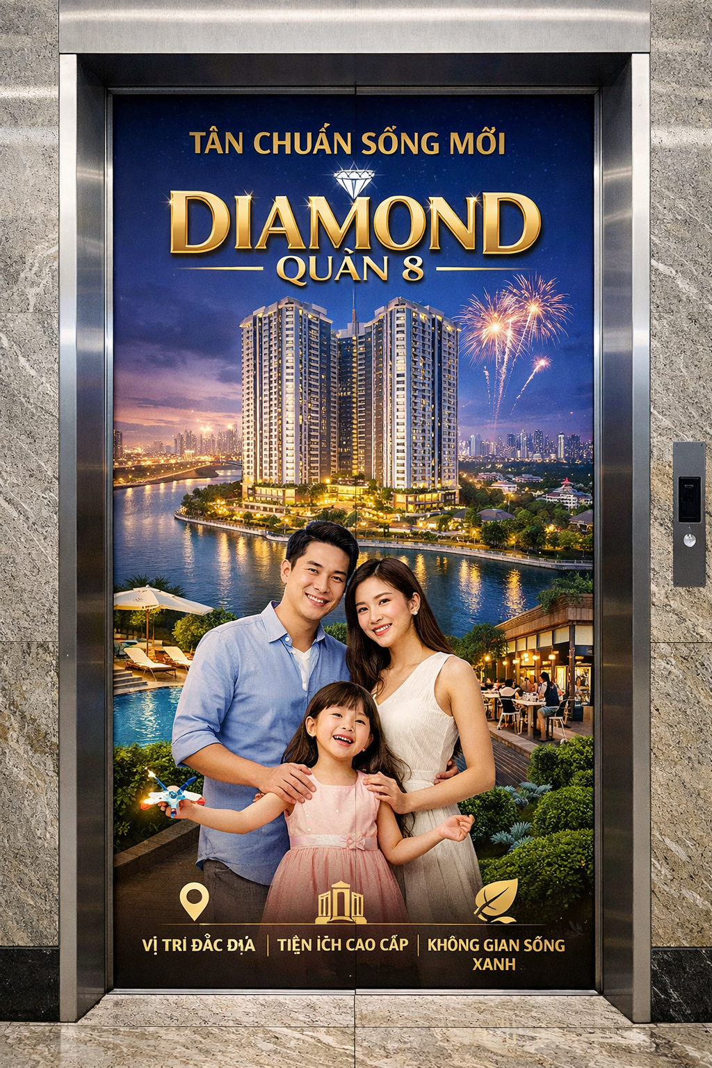 Quảng cáo dán poster thang máy tòa nhà Diamond QUẬN 8
