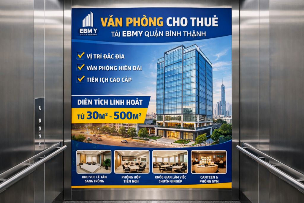 Quảng cáo dán poster thang máy tòa nhà Ebm QUẬN BÌNH THẠNH