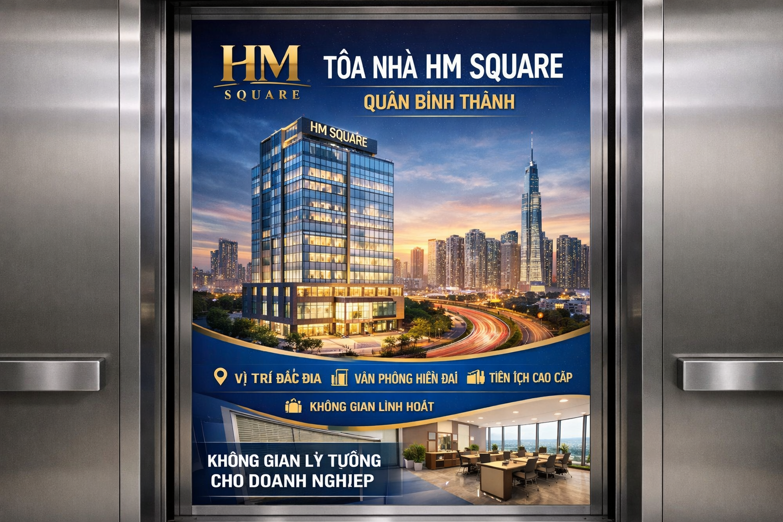 Quảng cáo dán poster thang máy tòa nhà Hm Square QUẬN BÌNH THẠNH