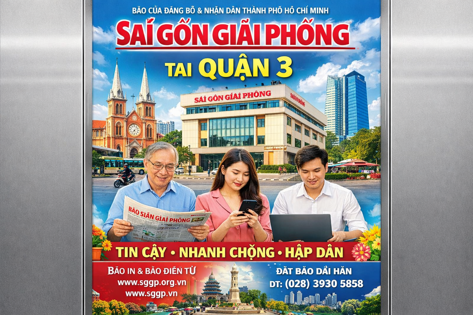 quảng cáo dán poster thang máy tại tòa nhà Báo Sài Gòn Giải Phóng QUẬN 3