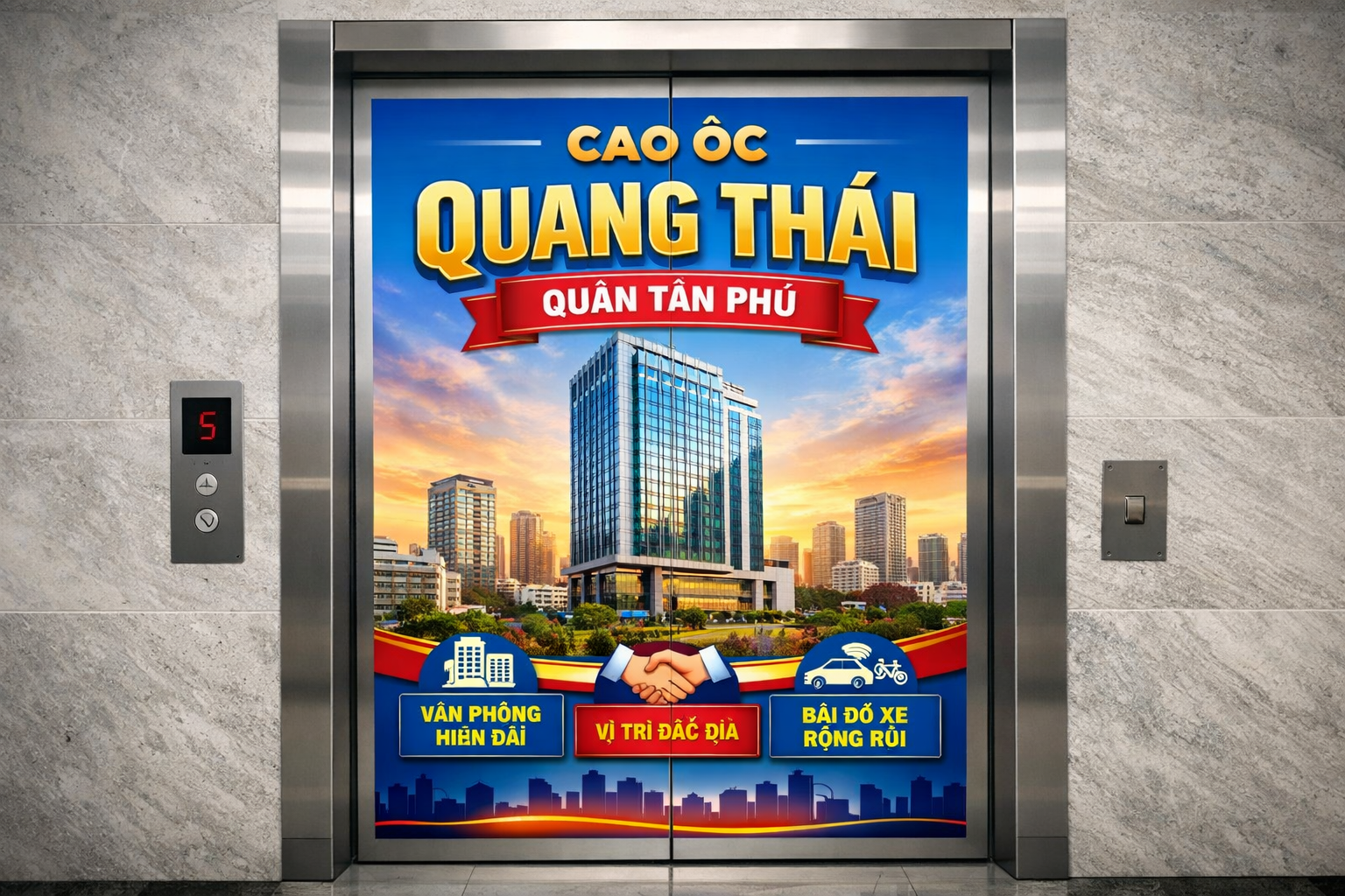 Quảng cáo dán poster thang máy tòa nhà Cao ốc Quang Thái QUẬN TÂN PHÚ