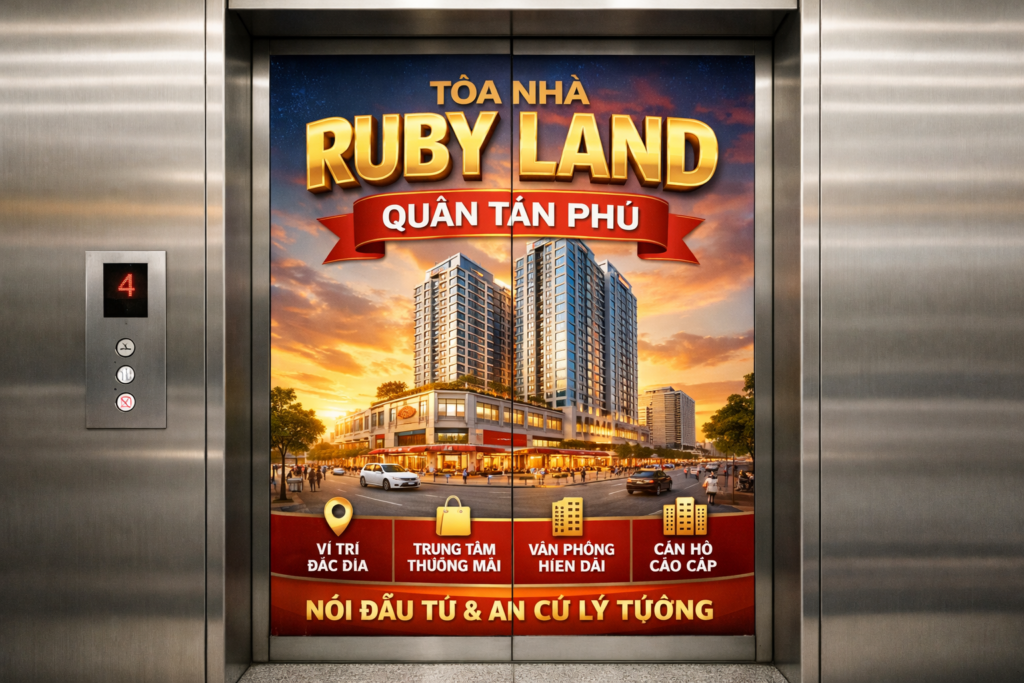 Quảng cáo dán poster thang máy tòa nhà Ruby land QUẬN TÂN PHÚ