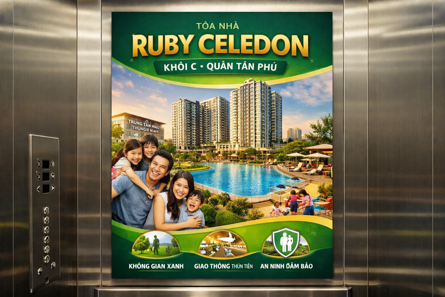 Quảng cáo dán poster thang máy tòa nhà Ruby Celedon khối C QUẬN TÂN PHÚ