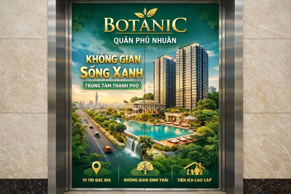 Quảng cáo dán poster thang máy tòa nhà PNTECHCONS QUẬN PHÚ NHUẬN