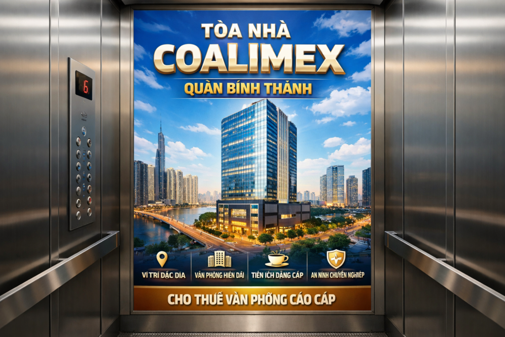 Quảng cáo dán poster thang máy tòa nhà Coalimex QUẬN BÌNH THẠNH