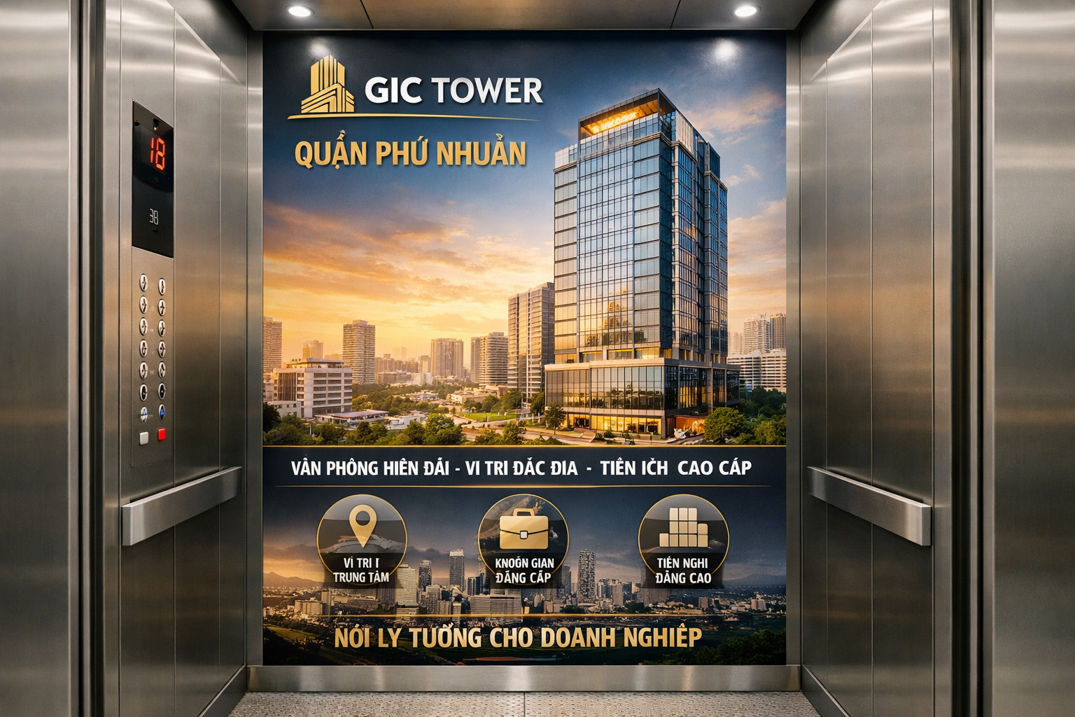 Quảng cáo dán poster thang máy tòa nhà Gic Tower QUẬN PHÚ NHUẬN