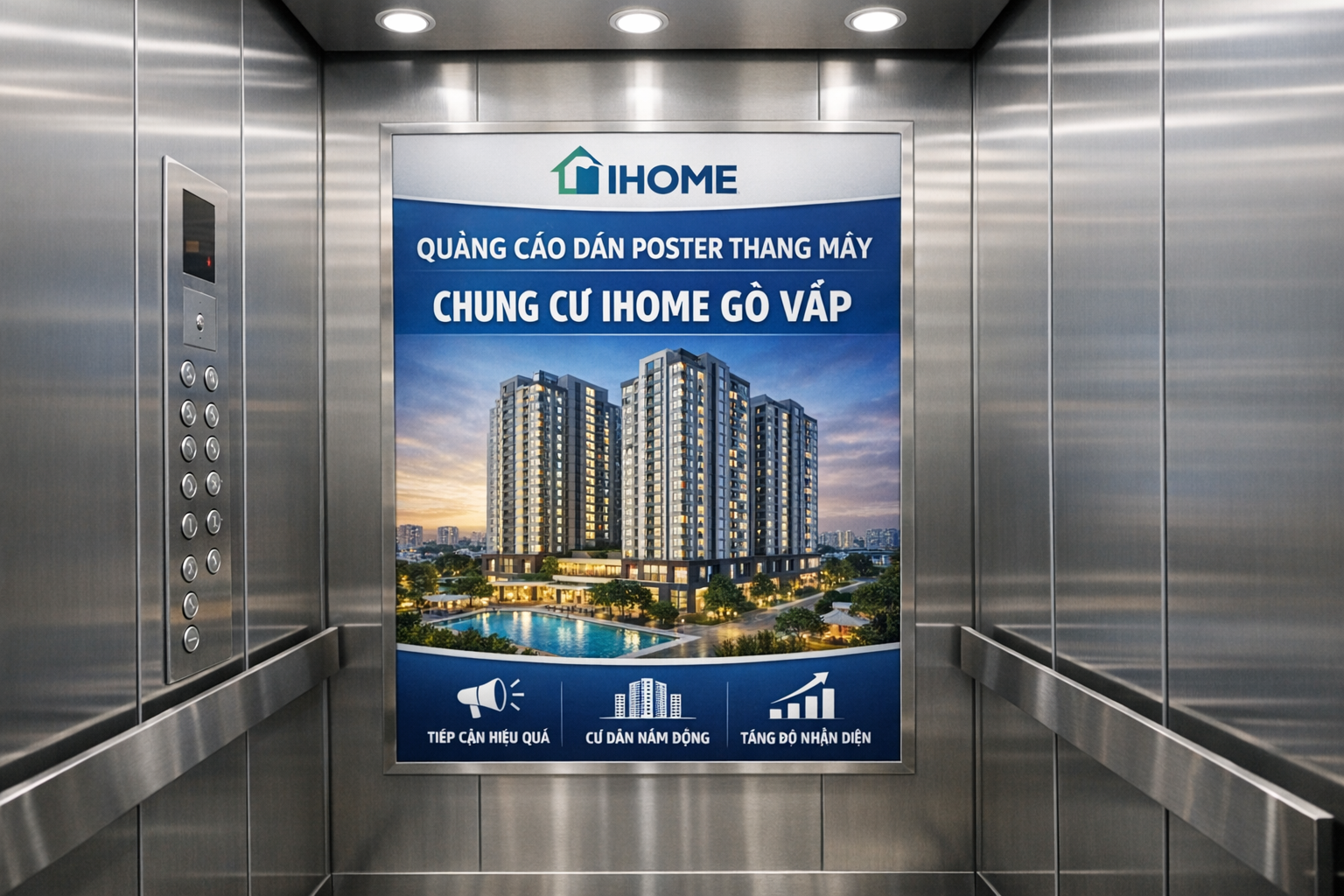 Quảng cáo dán poster thang máy tòa nhà Chung cư Ihome QUẬN GÒ VẤP