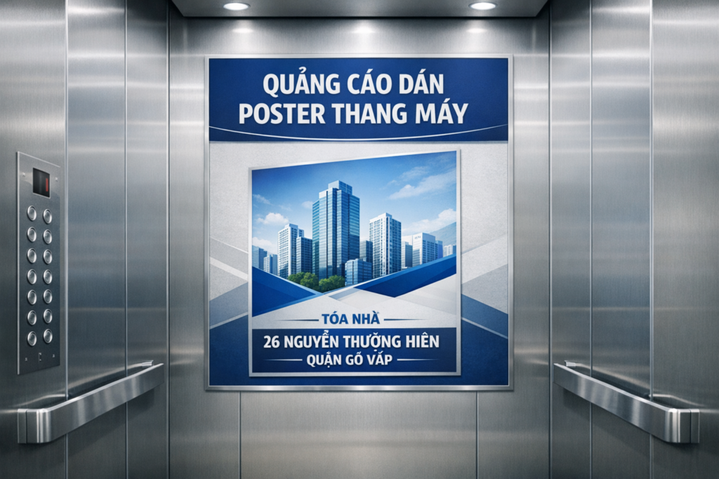 Quảng cáo dán poster thang máy tòa nhà 26 Nguyễn Thượng Hiền QUẬN GÒ VẤP