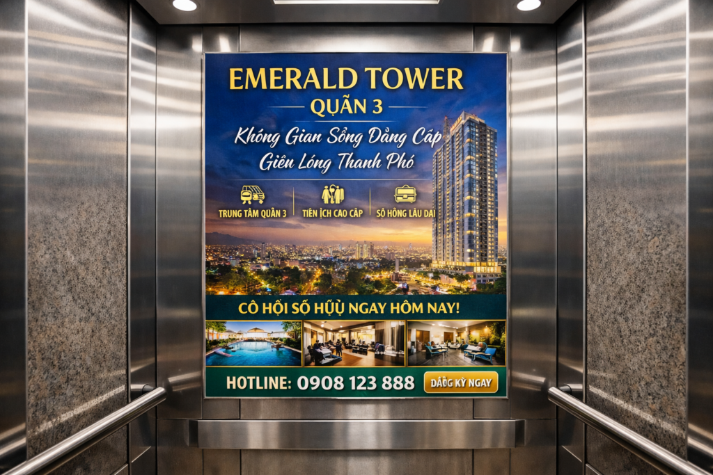 quảng cáo hiệu quả tại thang máy Emerald Tower Quận 3