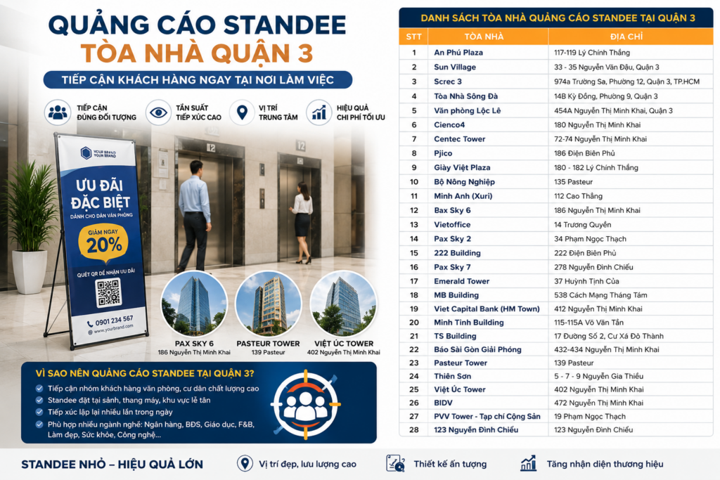 Quảng cáo standee tòa nhà Quận 3