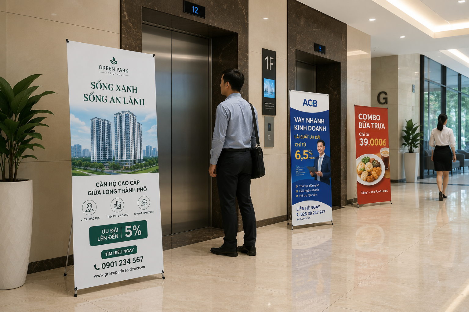 Quảng cáo standee trong tòa nhà
