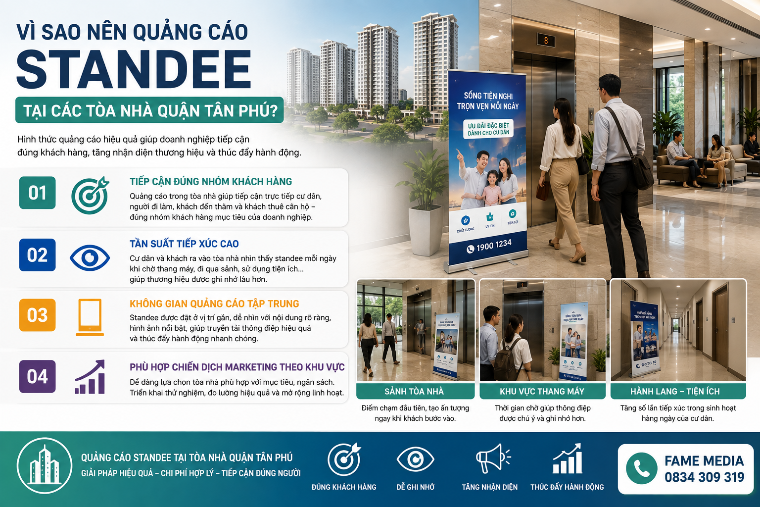 Vì sao nên quảng cáo standee tại các tòa nhà Quận Tân Phú