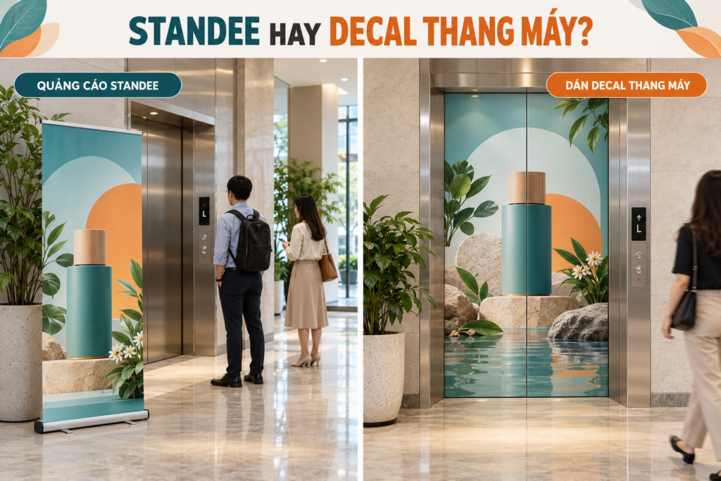 Quảng cáo Standee hay dán Decal thang máy hiệu quả hơn?